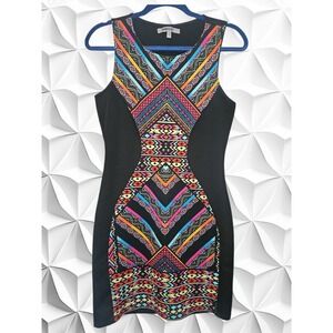Bailey Girl Tribal Geometric Print Bodycon Mini Dress Black Sleeveless